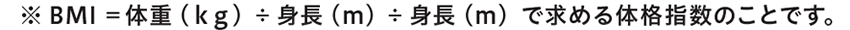 ※BMI＝体重（kg)÷身長（m）で求める体格指数のことです。
